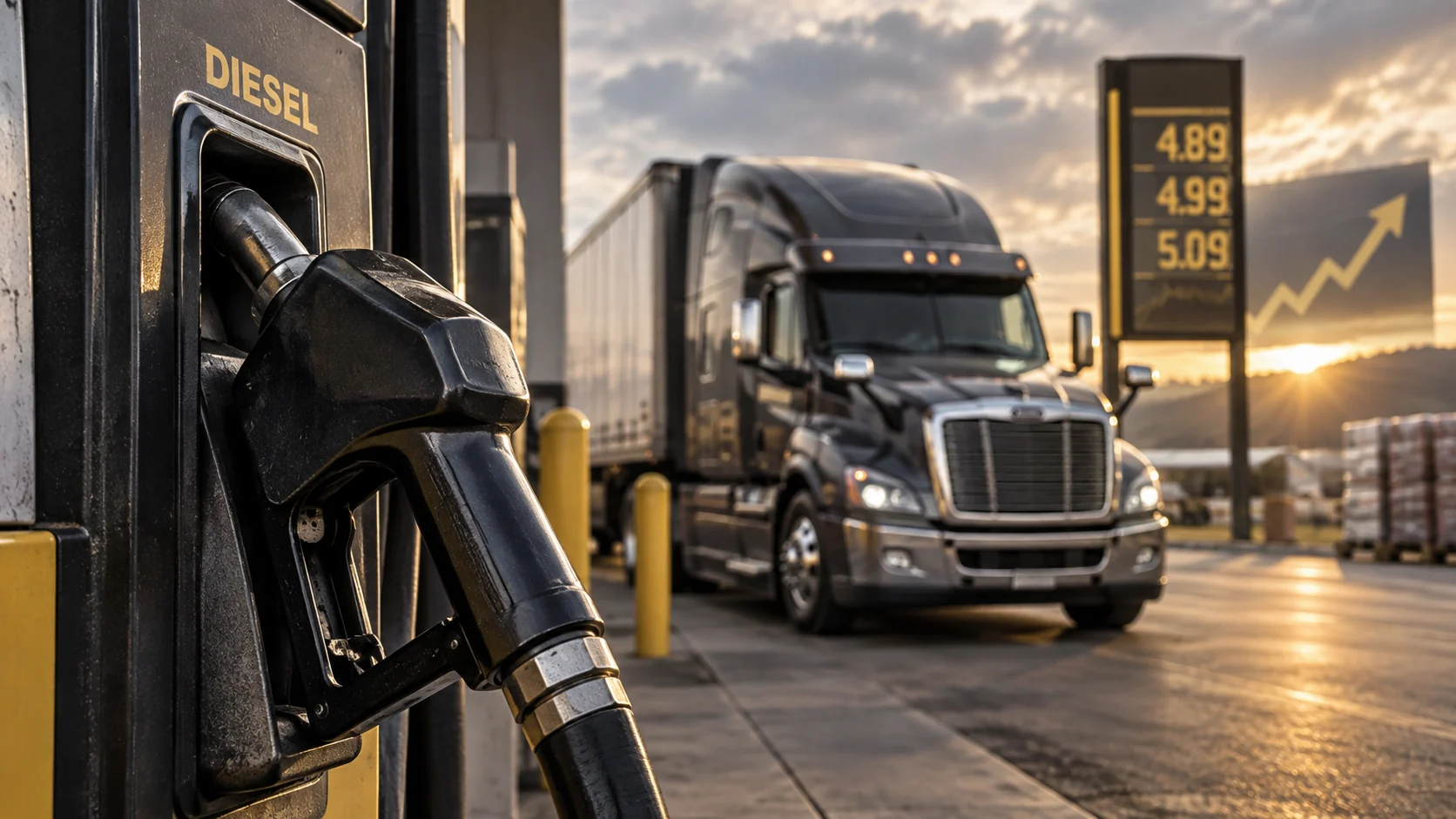 Diesel fuel pump with a semi-truck at a truck stop